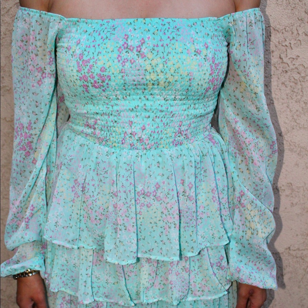 Mint Floral Spring Ruffle Dress - Picture 3 of 4